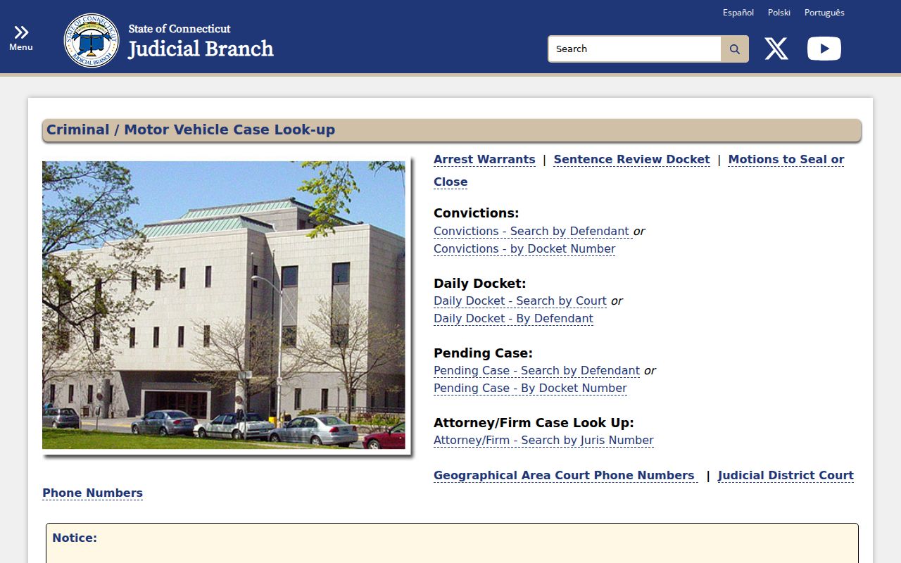 New Haven County court case lookup menu