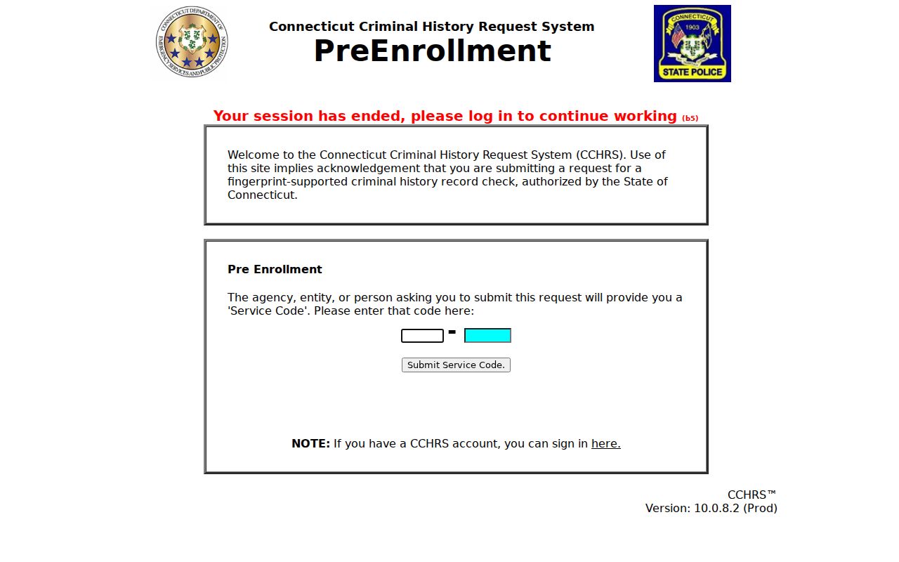 New Haven County criminal history CCHRS portal