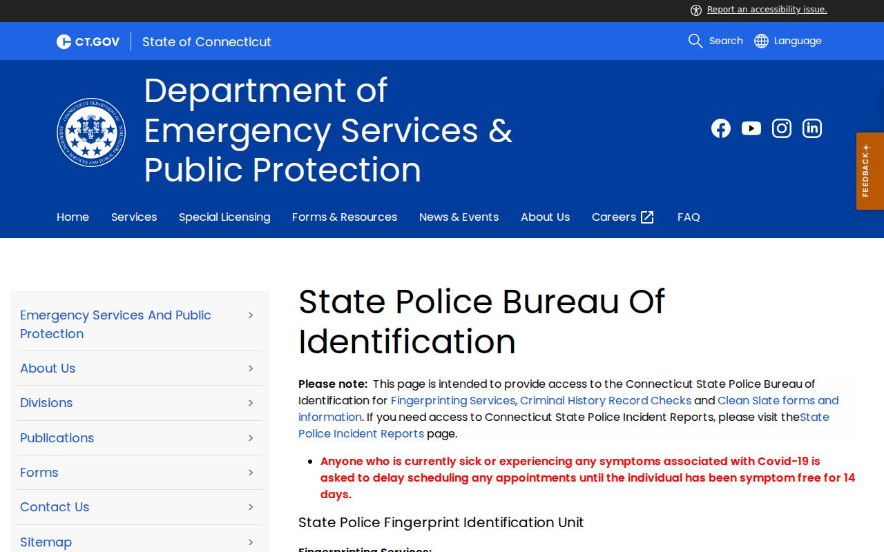 New Haven County criminal history State Police Bureau of Identification