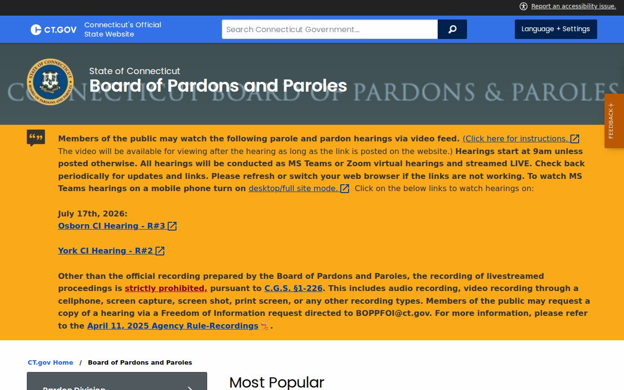 New Haven County criminal history Board of Pardons and Paroles